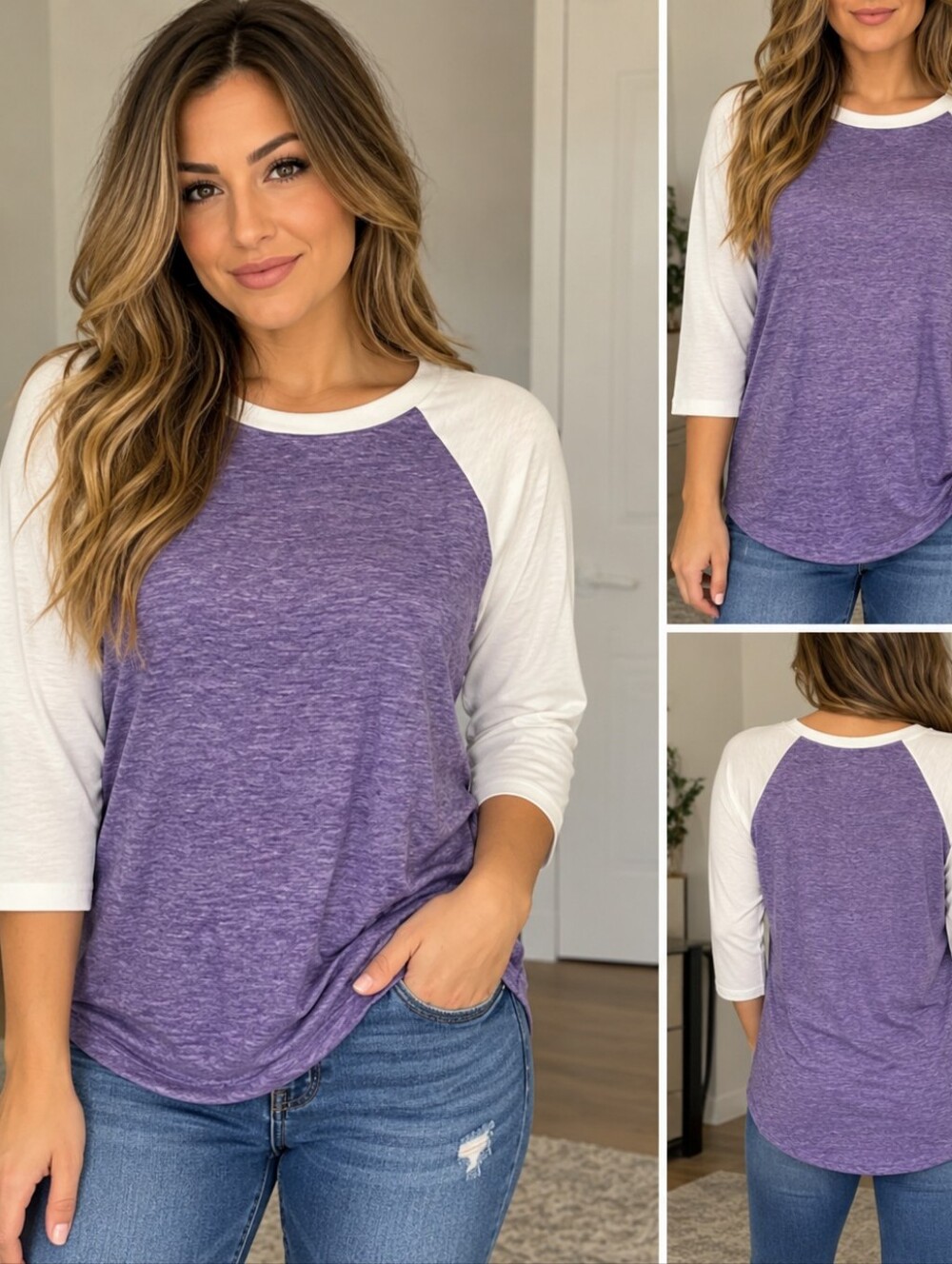 Purple & White Raglan Sleeve Top - Picture 1 of 3